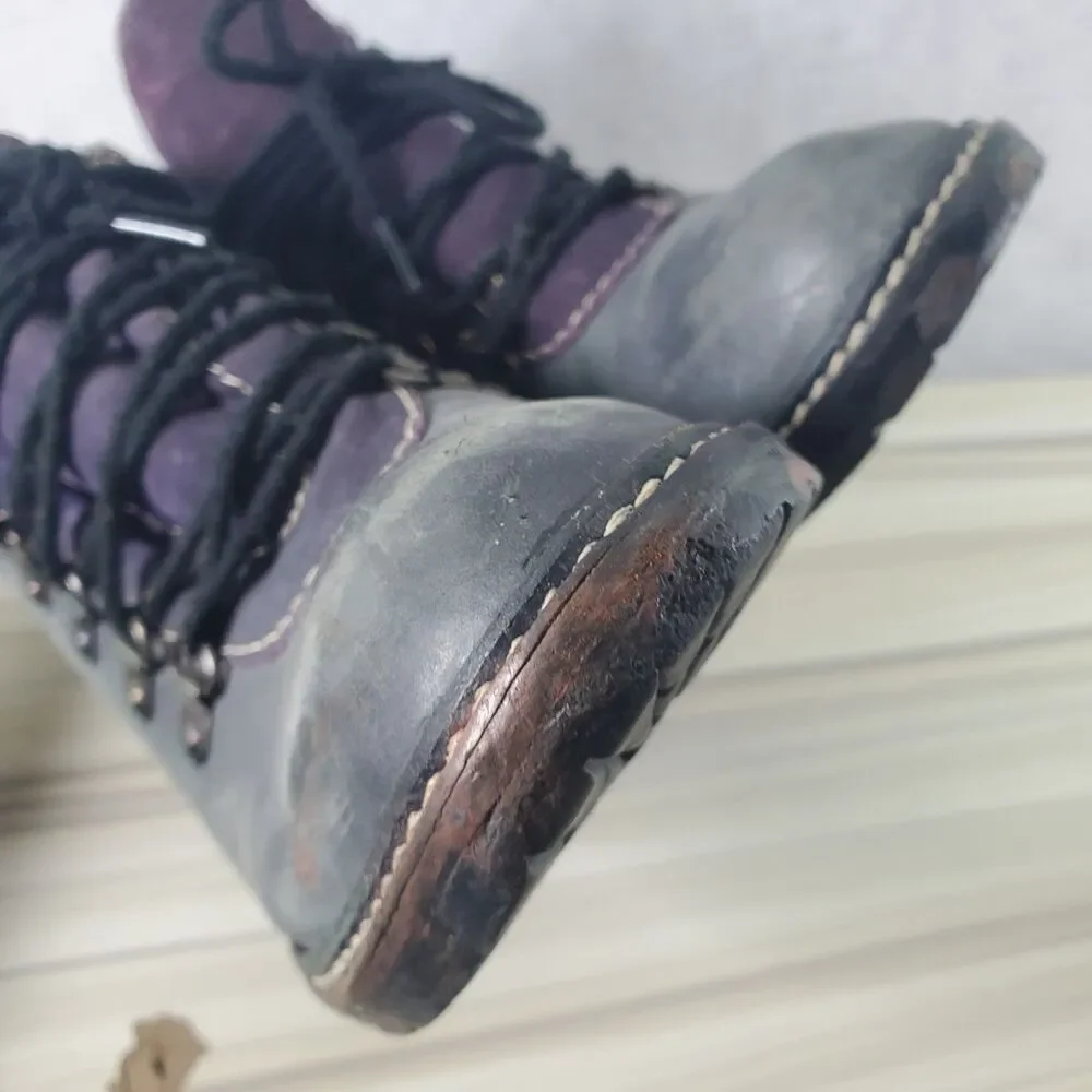 Sz 8.5 Vintage Skechers 90s Chunky Heel Lagenlook Artsy Grey Purple Y2K Booties